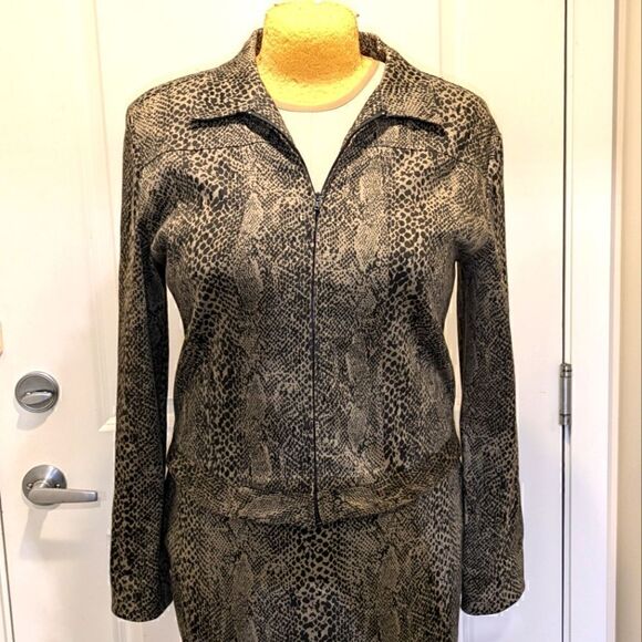 Spectacular 90s Ricki's L Snake Print Stretch Cotton Skirt and Jacket Co-Ord Set - Picture 4 of 10